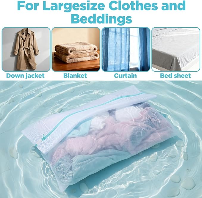 6 Pcs Extra Large Mesh Laundry Bags for Delicates, 43 x 35 and 24 x 32 Inches Jumbo Mesh Wash Dryer Bag Zippered for Washer Dryer Net Bed Sheet Blanket Underwear Lingerie Garment Travel Storage
