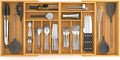 Suli Large Silverware Drawer Organizer，Adjustable Kitchen Flatware for Forks Knives and Spoons， Bamboo Cutlery Utensil Holder,Expandable from 22in-37in，Natural Bamboo