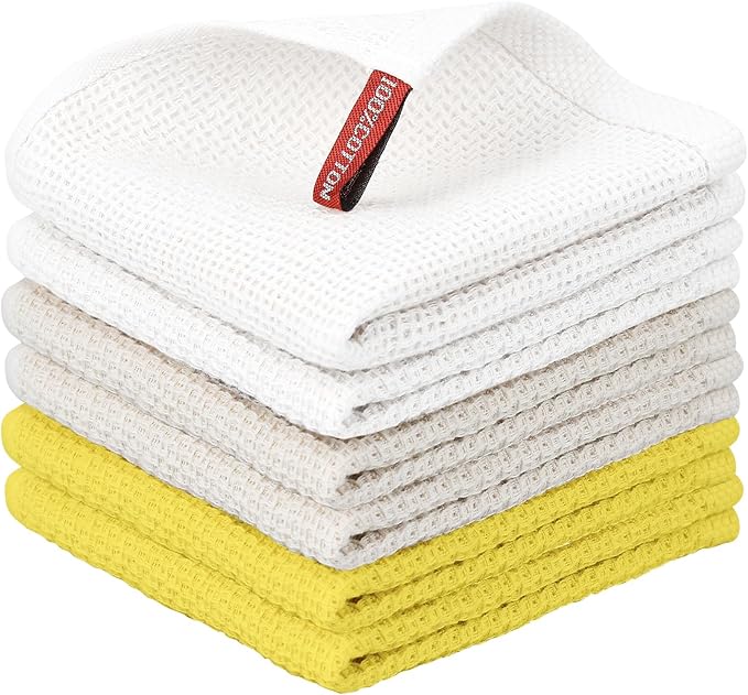 Nialnant 6 Pack Dish Rags, 100% Cotton Kitchen Dish Cloths for Washing Dishes, Soft and Absorbent Cleaning Rags - 12x12 Inch