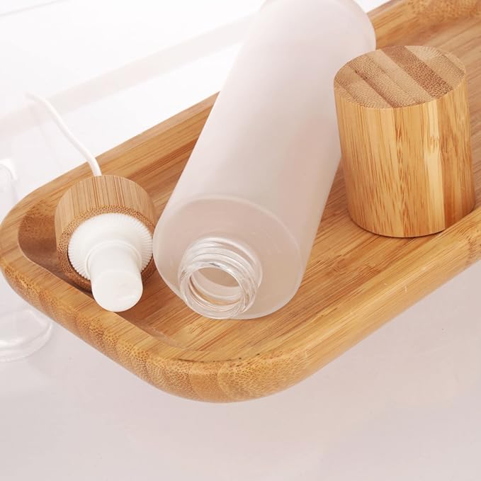 COSIDEA 4 pcs Empty 4oz /120ml bamboo lid Frosted glass spray bottle with fine mist despenser head for liquid perfume toiletries containers, toner bottles