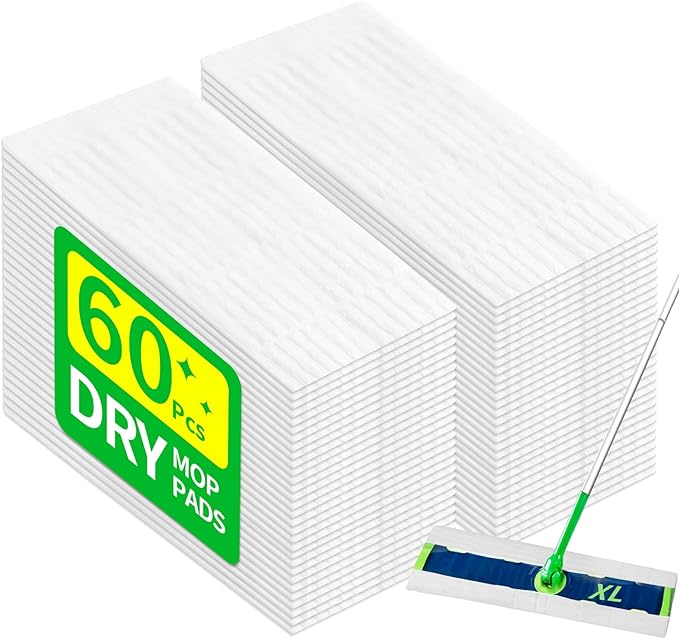 XL Dry Sweeping Cloths Compatible with Swiffer Sweeper XL Mop, Disposable Sweeping Dry Pads Refill, Dry Floor Cloths to Clean Dust, Dirt, Pet Hair, 60 Count