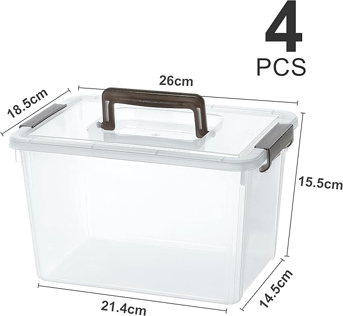 Citylife 4 Packs Plastic Storage Bins with Latching Lids Clear Storage Box with handle Stackable Storage Containers for Organizing Toys, Crafts, Tools