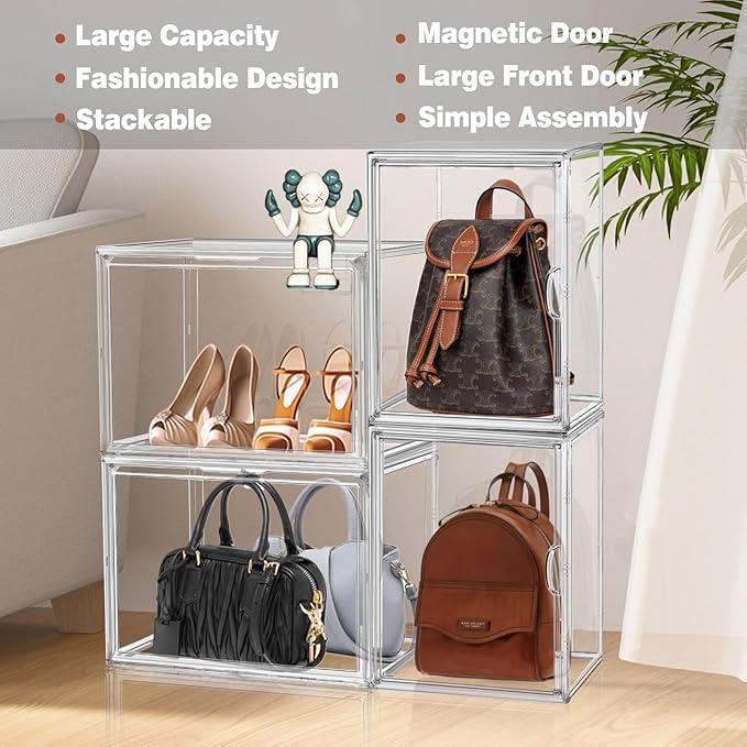 XX-Large Tall Boot Storage Organizer 11.4'' x 9.8'' x 15.3 '' Clear Acrylic Handbag Display Case Plastic Purse Display Organizer for Closet Storage Box for Shoes,Backpack,Collectibles,1 Pack