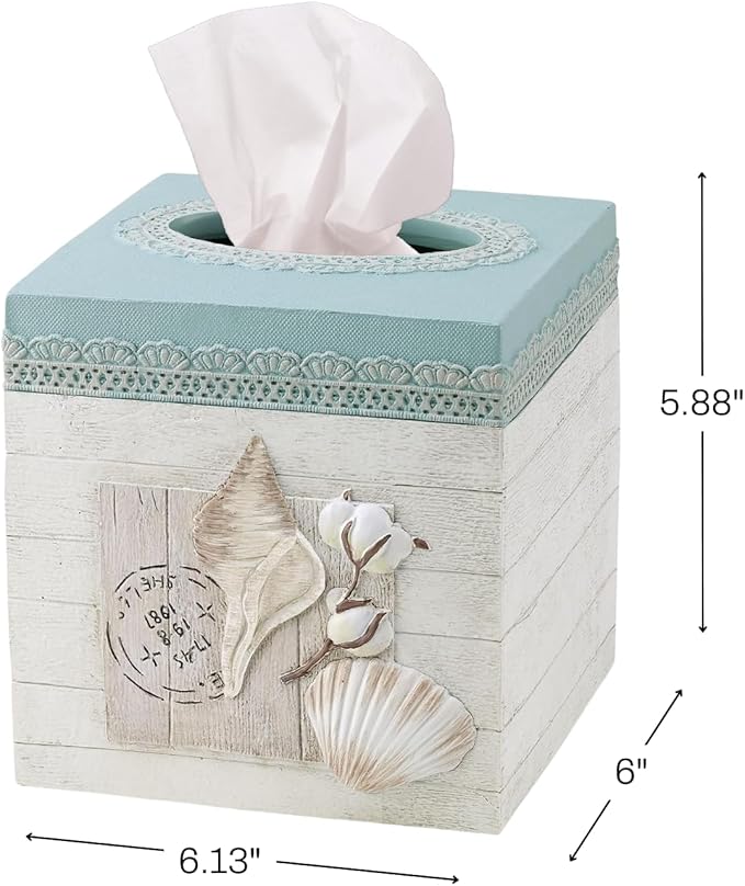 Avanti Linens - Tissue Box Cover, Countertop Accessories, Farmhouse Chic Home Decor (Farmhouse Shell Collection)