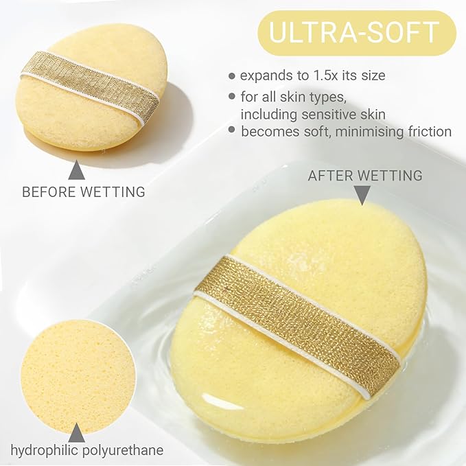 3PCS Facial Sponges Set, Soft Reusable Facial Sponges for Face Cleansing, Exfoliating, Makeup Removal, Colorful Cleaning Puff Wash Pads for Daily Face Wash(Blue Purple Yellow)