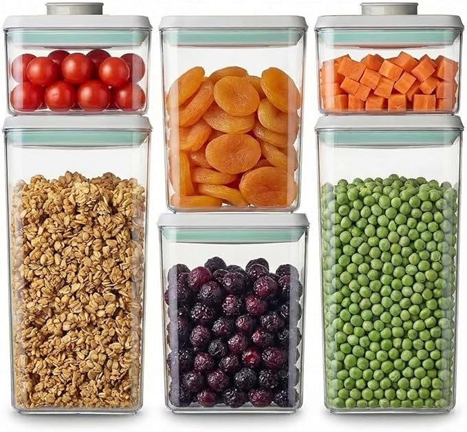 Pop Airtight Food Storage Containers with Lids Stackable Containers for Kitchen Pantry Organization Ideal for Cereal Snacks Flour Sugar Coffee and Spaghetti (gray, 6 pcs)