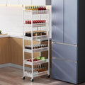 6 Tier Slim Storage Cart with Wheels, 10" D Rolling Storage Cart for Small Space, Metal Narrow Spice Cabinet Mobile Shelving Unit Organizer with Handle for Kitchen, Laundry - White
