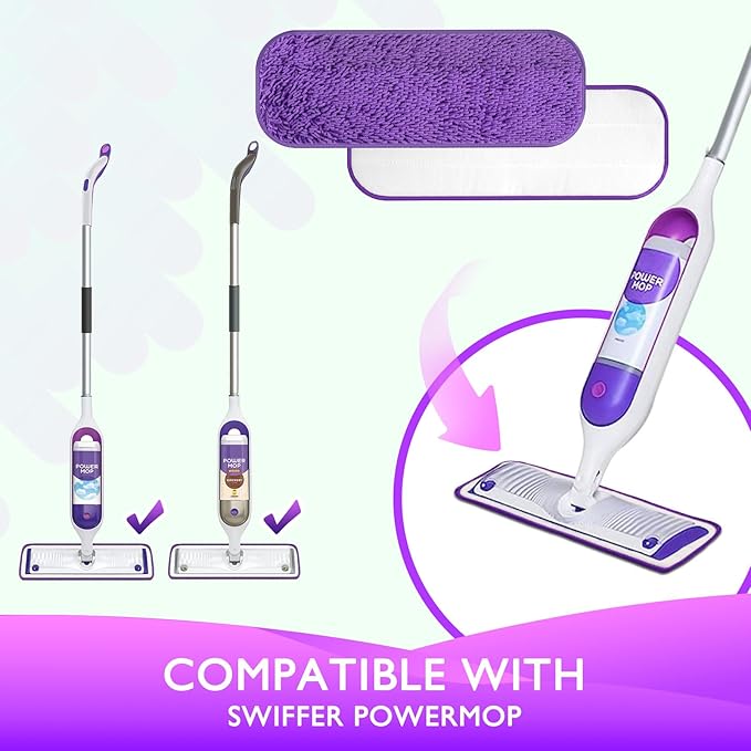 Reusable Power Mop Refill Pads for Swiffer Power Mop Starter Kit - Swifter Powermop Pads Refills - Multi-Surface & Wood Mopping Pad Refil for Floor Cleaning - Washable Microfiber Pad, 4 Pack