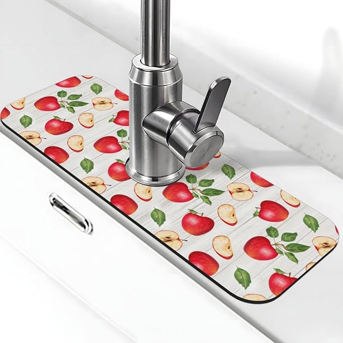 Faucet Draining Mat For Kitchen Sink, Apple Orchard Wood Grain Diatom Mud Absorbent Drain Pad For Bathroom Kitchen Sink Splash Guard Drying Mat