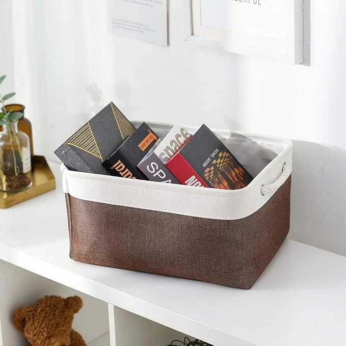 Sacyic Organization and Storage Basket for Organizing - 16x12x8 inch Large 4 Pack Fabric Storage Cube Collapsible Storage Bins for Shelves, Storage Box for Cloth Books Canvas(White & Flaxen)