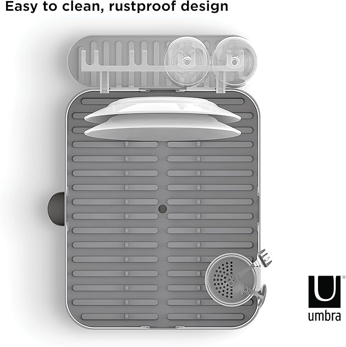 Umbra Holster Dish Rack– Molded Plastic Dish Drying Rack with Drainage Spout, Charcoal