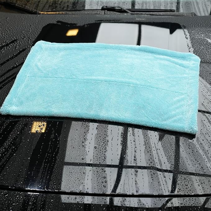SPTA The Liquid8r - Absorbent 70/30 Blend Microfiber Drying Towel for Cars, Trucks, SUVs, Safe for Detailing + Scratch Free, Twist Loop, 1100gsm, 26.8in x 36.2in, Aqua Blue-MT037