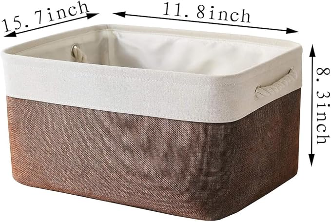Sacyic Organization and Storage Basket for Organizing - 16x12x8 inch Large 4 Pack Fabric Storage Cube Collapsible Storage Bins for Shelves, Storage Box for Cloth Books Canvas(White & Flaxen)