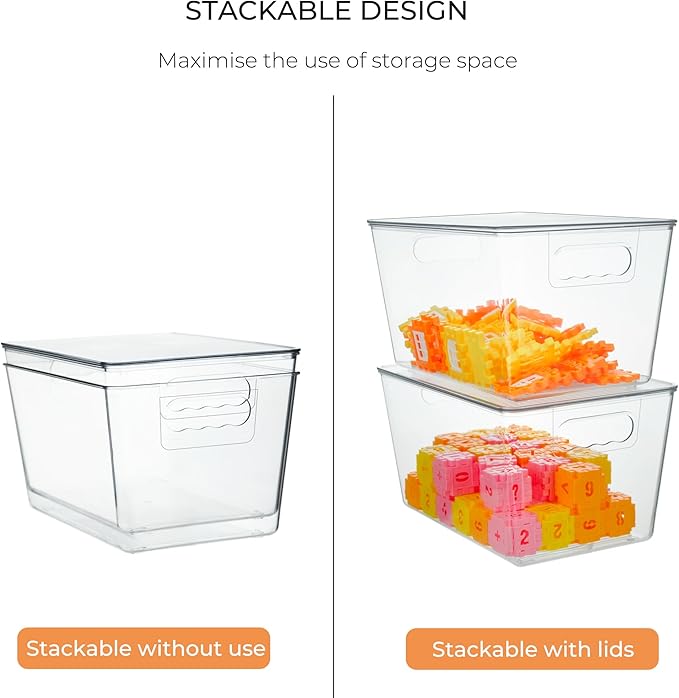 Clear Stackable Storage Bins, Plastic Toy Organizers and Storage with Lids, Toy Bins for Kids Organizer, Storage Container for Organizing for Playroom, Toy Storage Organizer Holds Toys (10)