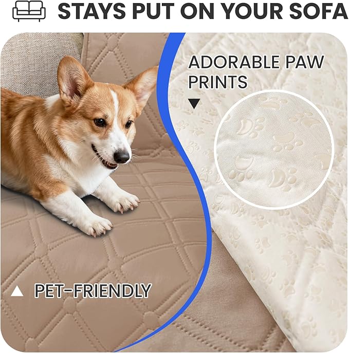 Waterproof Dog Blanket, Non-Slip Soft Pet Bed Cover, Couch Cover for Dogs Washable, Protects Sofa, Furniture, Crate, Car, Tear Resistant Leakproof Pet Blanket (40x50 Inch, Khaki)