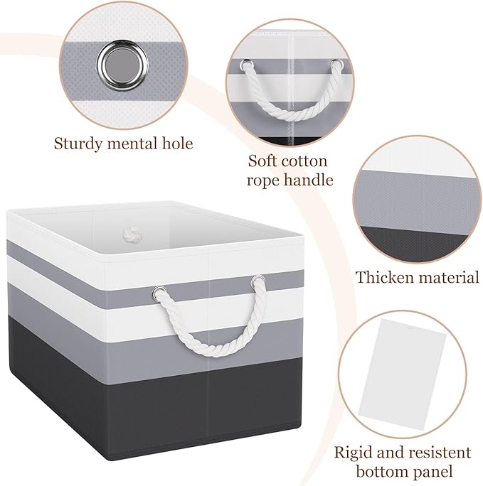 Storage Bin,Collapsible Storage Basket For Organizing,Large Storage Boxes With Rope Handles,Storage Containers,Gradient Grey,3 Pack
