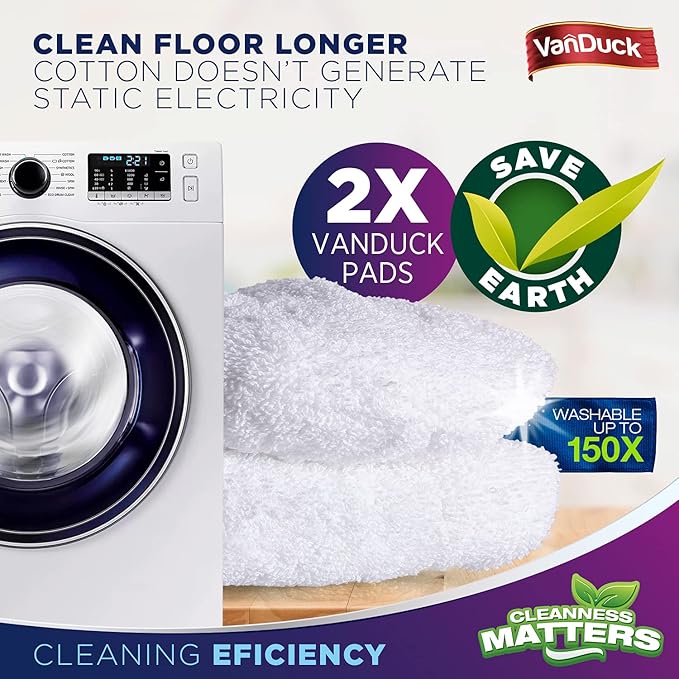 VanDuck 100% Cotton Pad Terry Cloth Mop Refills 15x8 inches, 2 Pack (Mop is Not Included)