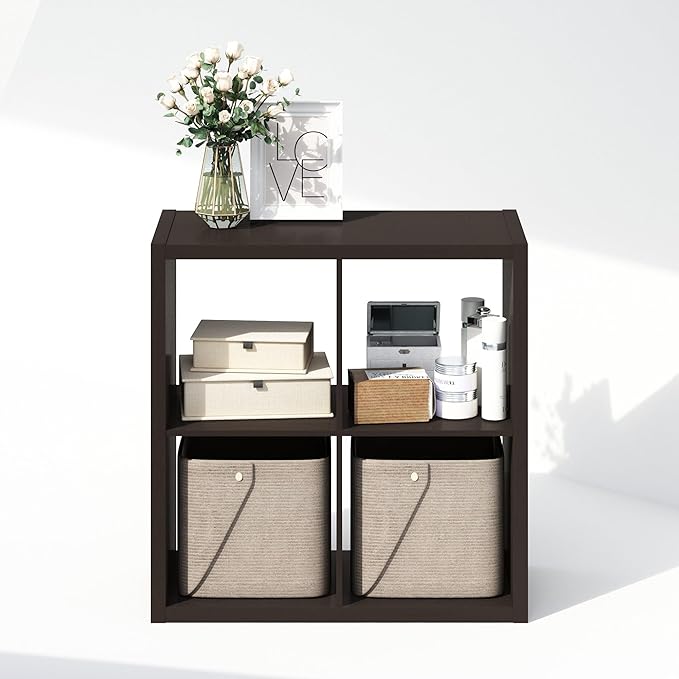 Furinno Cubic Closet Organizers and Storage, 4-Cube Closet Organizer, Open Shelf Closet Storage, Extra Thick Frame for Wardrobe, Bedroom, Living Room, Dark Oak