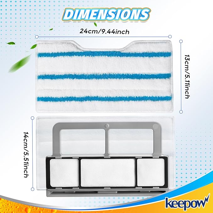 KEEPOW Reusable Replacement Pads Compatible with Shark VACMOP VM252 VM200 VM401 VM180 VM252GN VC205 VM250 VM200P12, Compatible with VACMOP Pads Refills for Hard Floor Cleaning, Blue&White, 4+2+1 Pack