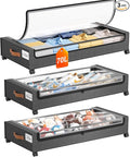 Yecaye 70L Under Bed Storage with Wheels, 3 Pack Larger Capacity Under Bed Storage Containers, Underbed Shoe Storage Organizer, Rolling Under Bed Metal Drawers for Clothes, Blankets, Hemp Grey