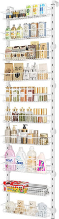 MIAOLI Over the Door Pantry Organizer, 10-Tier Adjustable Spice Rack Cabinet Door Shelves, Hanging Seasoning Organizer for Kitchen Bathroom, Laundry Room Organization, White