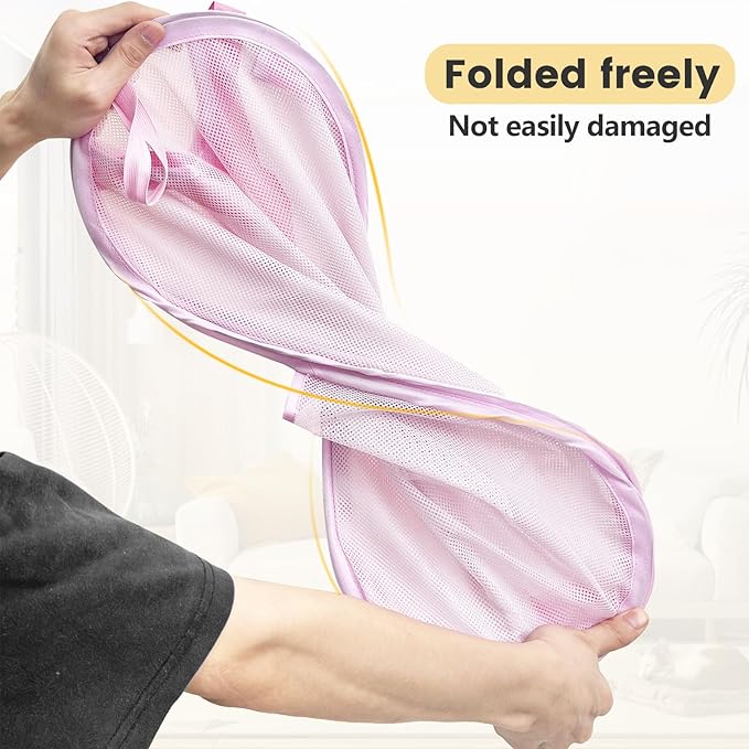 2 Pack Strong Mesh Pop-up Laundry Hamper, Quality Pop Up Hampers for Laundry with Durable Handles Solid Bottom High Carbon Steel Frame, Easy to Open and Fold Flat for Storage(Light Pink)