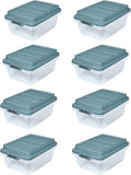 Hefty HI-RISE 18 Qt Plastic Storage Bins with Lids, 8 Pack Clear Stackable Containers with Secure Latching Handles, Under Bed Storage Boxes for Clothes, Shoes, Toys, Closet Organization