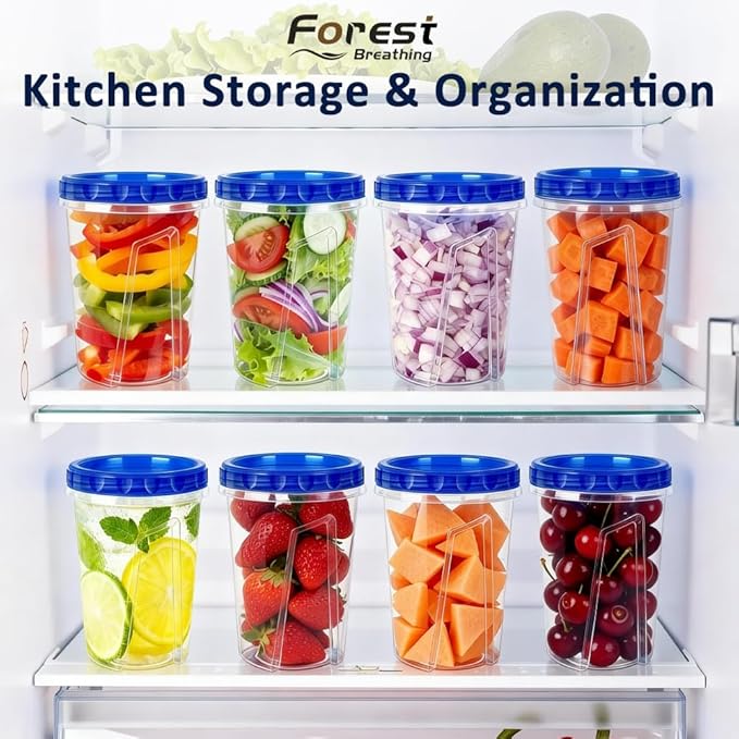 8 Pack 34oz Reusable Freezer Storage Containers with Twist Top Lids Airtight, Clear Plastic Soup Freezer Containers, Quart Food Storage Containers with Lids for Fruit Meal Prep Leftover Lunch Salad