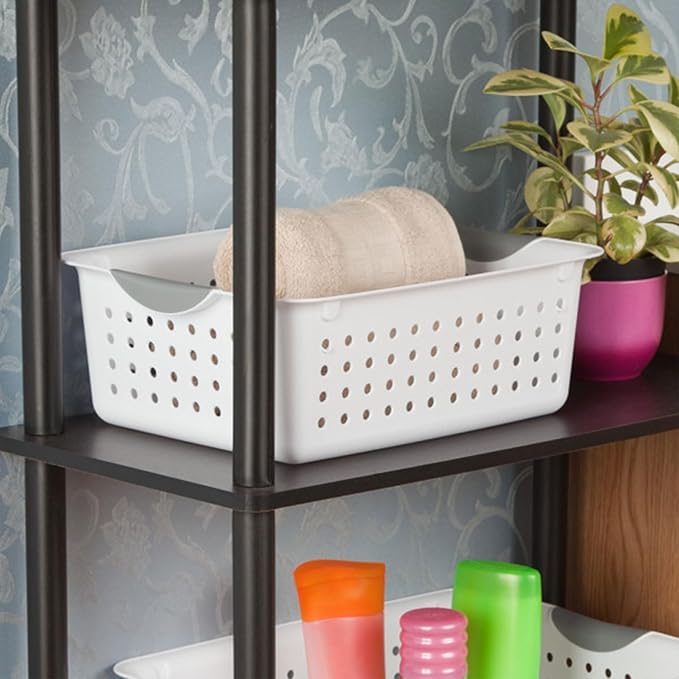 Sterilite 24-Pack Medium Ultra Basket, Open Top Plastic Storage Organizer, White - Classic Baskets for Organizing Countertops, Pantry Shelves, Kitchen Cabinets, Laundry Rooms or Home Offices