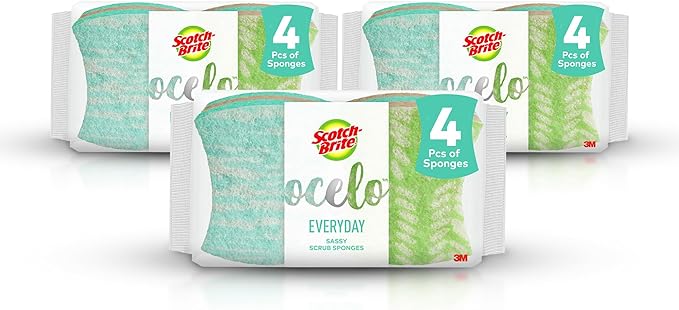 Scotch-Brite ocelo Non-Scratch Scrub Sponges, Assorted Designs, Scratch-Free for Nonstick Cookware & Dishes, Kitchen & Bathroom Use, Reusable Multi-Surface Cleaning Sponges (12 Count (Pack of 3))