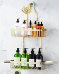 VALORDINE Shower Caddy Hanging, Shower Organizer Hanging, Aluminum Shower Racks for Inside Shower with Hooks for Razor, Never Rust Bathroom Organizers and Storage with Soap Holder, Gold