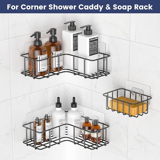5 Pack Corner Shower Caddy Adhesive Replacement, Shower Shelf Adhesive Strips, Strong Hooks for Bathroom Storage Soap Holder (For corner shower caddy and soap holder)