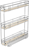 Pull Out Spice Rack Cabinet Organizer 5" W x 20½" D, 3 Tier Heavy Duty Slide Out Wood Shelf for Narrow Cabinet, Pull Out Storage for Kitchen