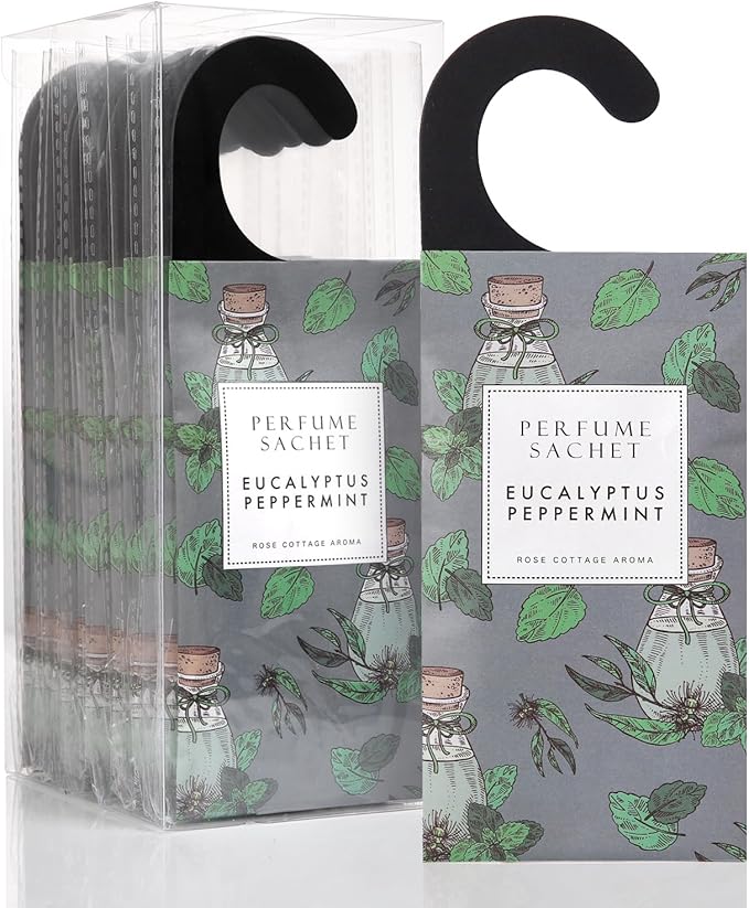ROSE COTTAGE Large 12 Packs Eucalyptus Peppermint Hanging Closet Air Freshener Scented Sachets Long Lasting Smell Goods
