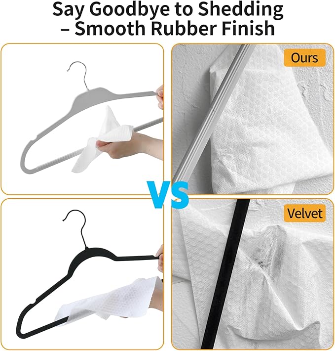 Non-Slip Rubber Coated Hangers, 30 Pack Plastic Clothes Hangers with 360° Swivel Hook 17.7 Inches Slim Space Saving Hangers for Adult Clothes Shirts Dresses Pants, Gray