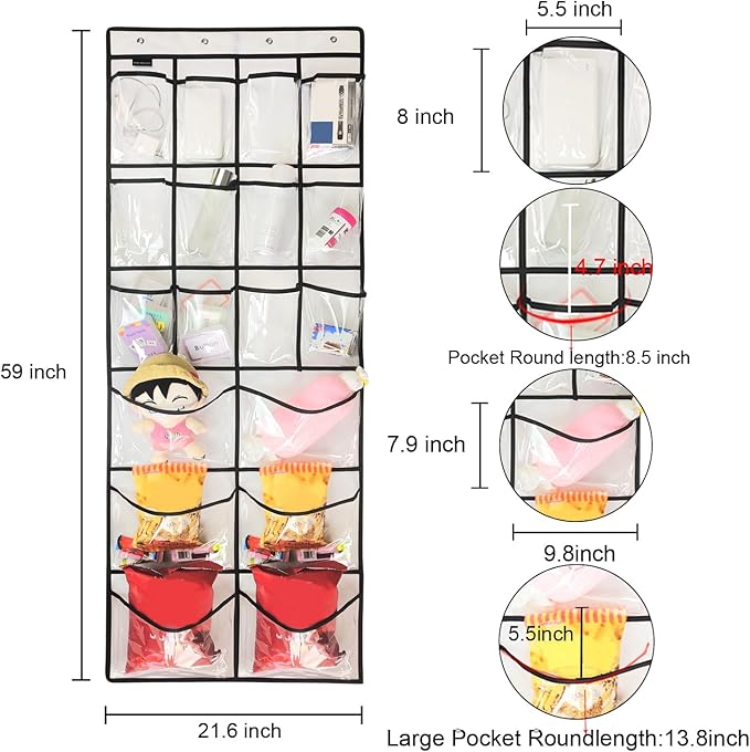 TidyMaster Extra Large Hanging Crystal Clear Over Door Shoe Organizers, Closet Shoe Organizer Shoe Rack Organizer Shoe Storage, 12+6Pockets, 4Hooks, white (59"x 21.6")