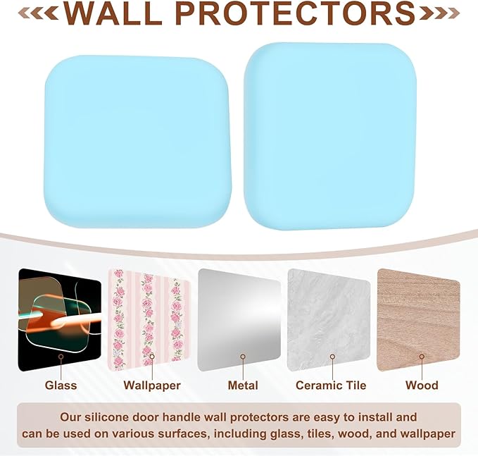 PATIKIL 10Pcs Door Knob Wall Protector, 1.8" Square Silicone Door Stoppers Self Adhesive Handle Bumper Cushion Pad Quiet Wall Protector for Fridge Home Office, Blue(0.4" Thickness)