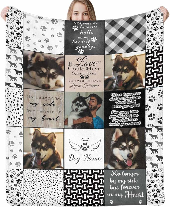 D-Story Made in USA,Personalized Dog Throw Blankets with Photo & Name,Custom Dog Blanket with Picture Pet Loss Sympathy Blanket Pet Memorial Dogs Cat Remembrance Gift