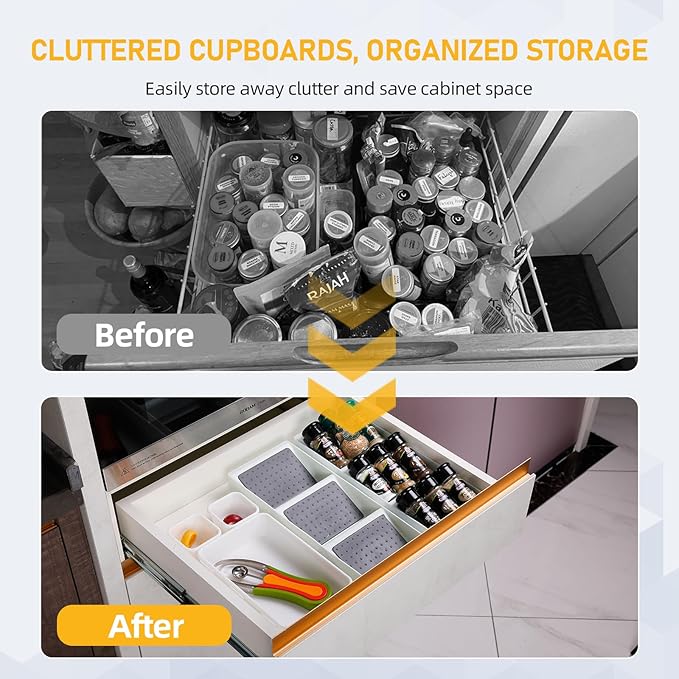 Spice Drawer Organizer, 3 Tier Non-Slip Silicone Seasoning Jars Drawer Insert, Spice Rack Organization for Drawer, Kitchen Spice Rack Tray for Cabinet Countertop Makeup Storage