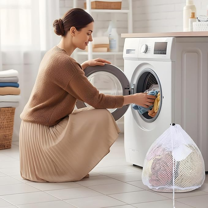 20 Pieces Drawstring Laundry Bags White Mesh Bags 12 x 16 Inch Large Mesh Gift Dishwasher Bag with Sliding Drawstring for Kitchen Gifts Home