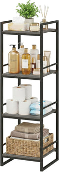 BYFU 4 Tier Bathroom Storage Open Shelf, Freestanding Metal Corner Storage Rack Shelving Unit for Bathroom Kitchen Living Room Hallway, Grey