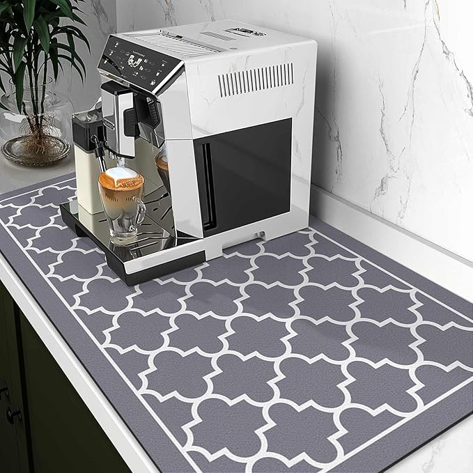 WISELIFE Dish Drying Mat Super Absorbent Drying Mat Large Dish Drying Mats for Kitchen Counter Easy Clean Dish Mat Kitchen Drying Mat18"x 28" Stylish Grey
