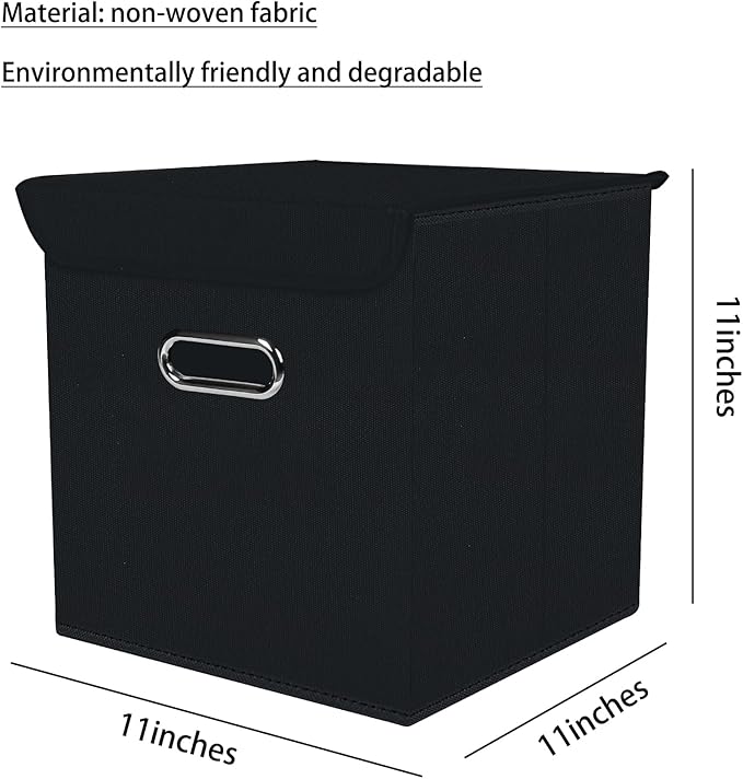 Closet Organizers Fabric Storage Bins With Lids Collapsible Cube Storage Organizer Basket With Handles,Storage Boxes for Clothes Storage,Office,Toys,3 Pack,（Black