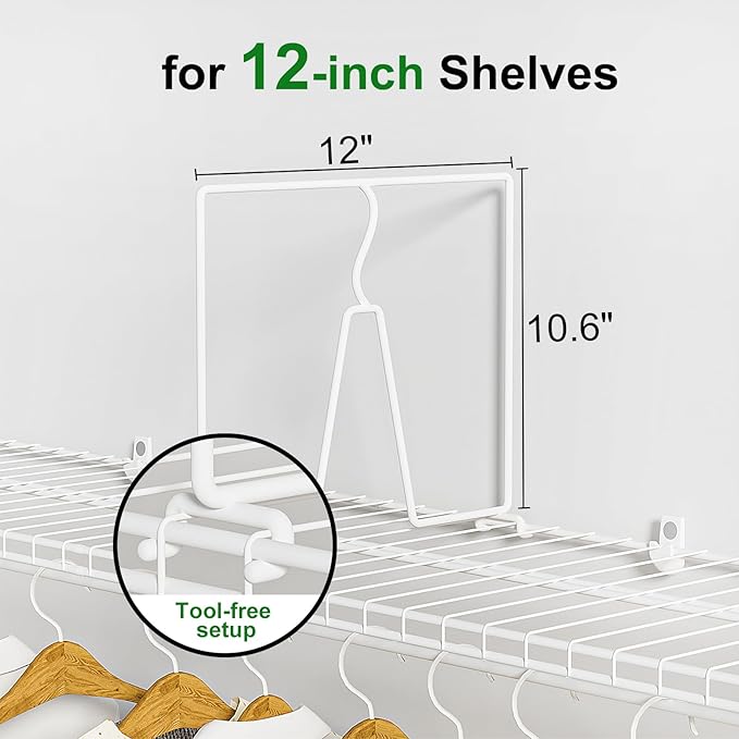 Wire Shelf Dividers for Closet: Tall 12 Pack 12-inch Deep Wire Rack Accessories - Adjustable Purse Organizer for Clothes Handbags - Metal Pantry Separators