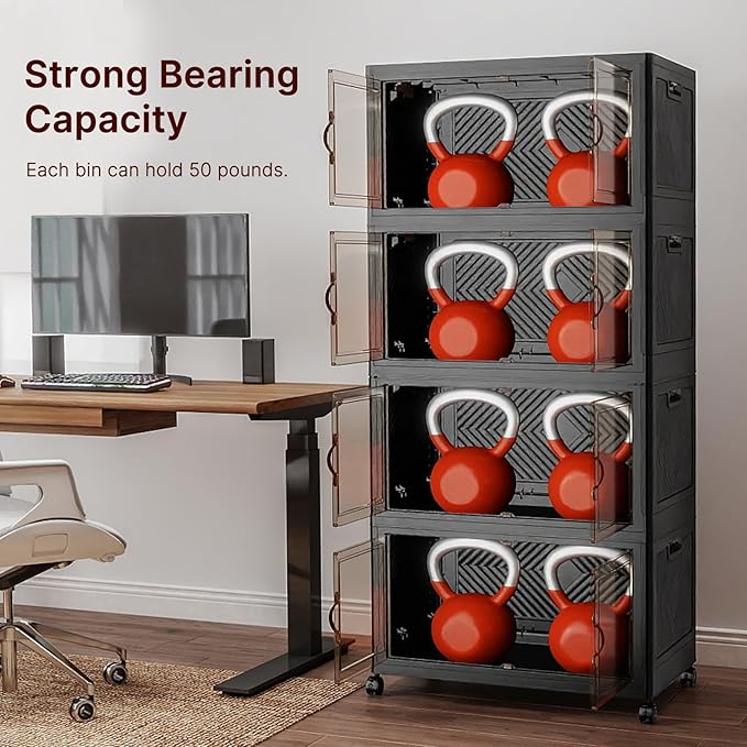 Extra Large Stackable Storage Bins with Lids & Wheels & Door, 896QT-112QT/28GAL*8Pack Foldable Collapsible Closet Organizers, Plastic containers drawers for bedroom Dorm