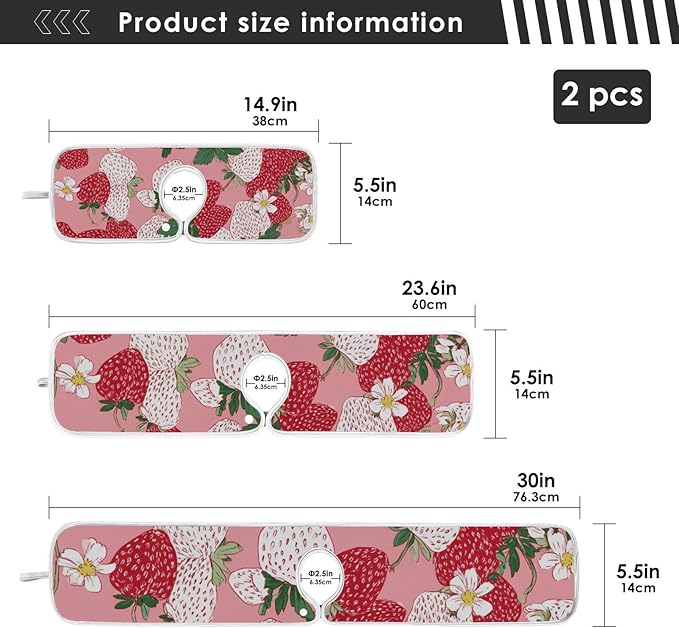 Sink Faucet Absorbing Mat Kitchen Sink Splash Guard Splash Faucet Drip Catcher for Bar RV Bathroom 2PCS 23.6x5.5in Pink White Strawberries Flowers