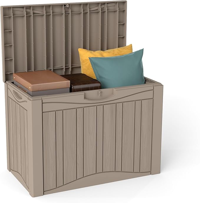 Outdoor Storage Box Waterproof, 50 Gallon Lockable Resin Deck Box Small, Patio Storage Bin for Pool Accessories Cushion Furniture, Garden Tools, UV-Resistant Outside Delivery Grey
