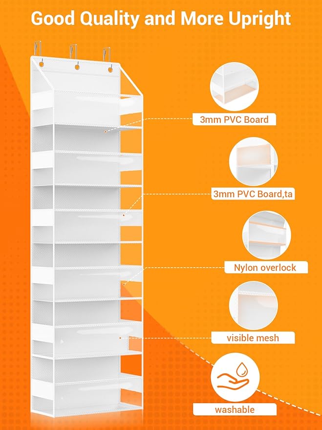 Over Door Storage Organizer, Stuffed Animal Storage, Hanging Organizer for Stuffies, 6 Shelves, Behind Door Storage for Bedroom, Nursery, Dorm Room, 1 Pack, Clear White