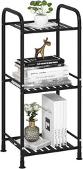 JSB 3 Tier Narrow Bathroom Shelving Unit, Kitchen Storage Rack Organizer Metal Corner Shelf for Living Room Laundry Pantry (Matte Black, 3 Tier)