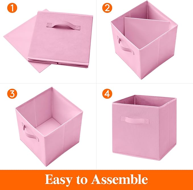 Lifewit Storage Cubes, Foldable Decorative Fabric Storage Baskets for Organizing Home Organizers with Handles for Shelves, Closet, 11 Inch Bins, 18L Pink, 12 Packs